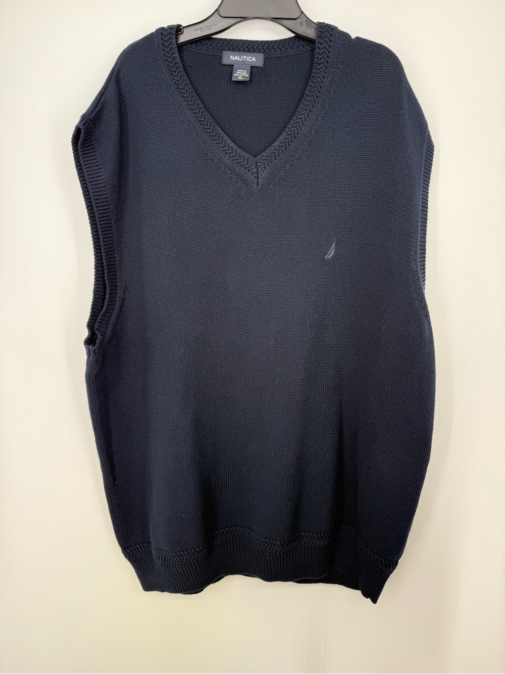 Y2K Nautica Men’s Navy V-Neck Knit Sweater Vest 100% Cotton size XL